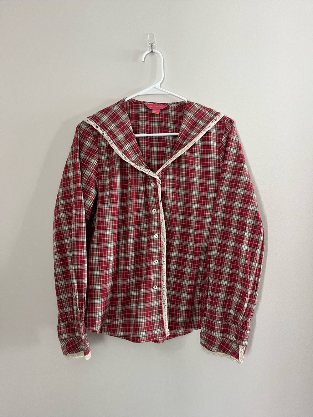 April Cornell Plaid Button-Up Top with Sailor Collar